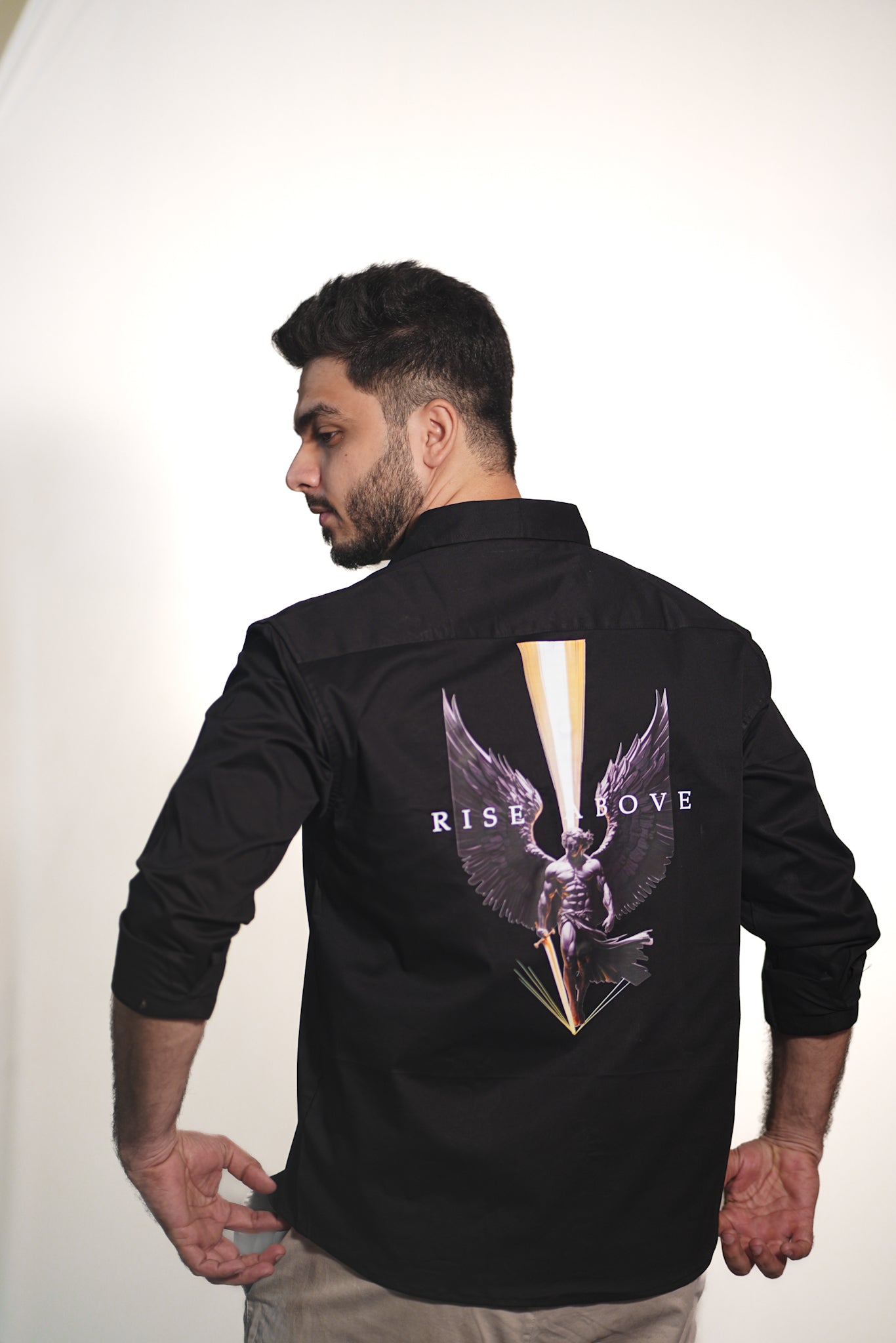RISE ABOVE – Black Twill Cotton Shirt |  Relaxed Fit Premium Casualwear – ANDANZA