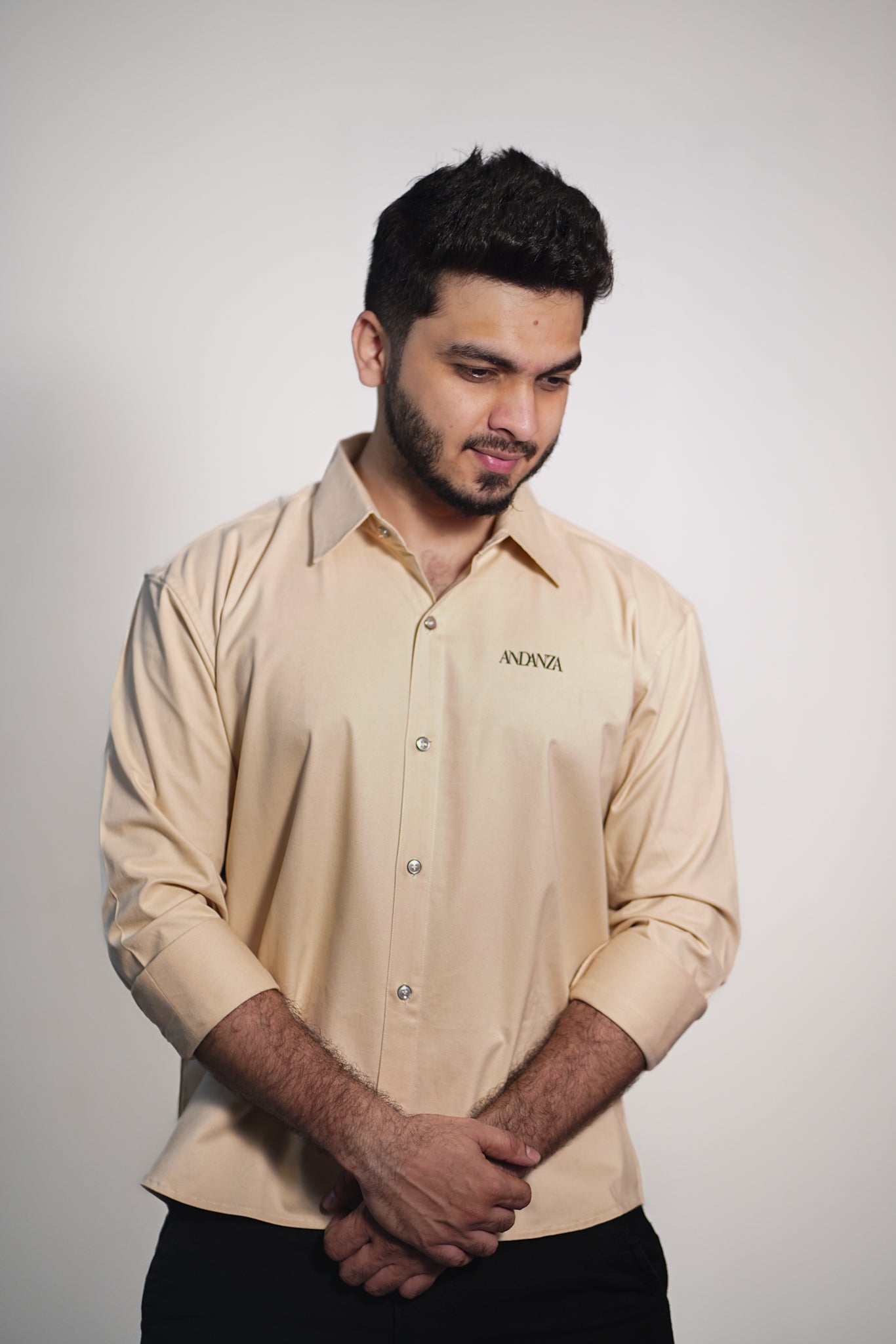 ORIGIN CODE – Beige Twill Cotton Shirt | Relaxed Fit Premium Casualwear – ANDANZA