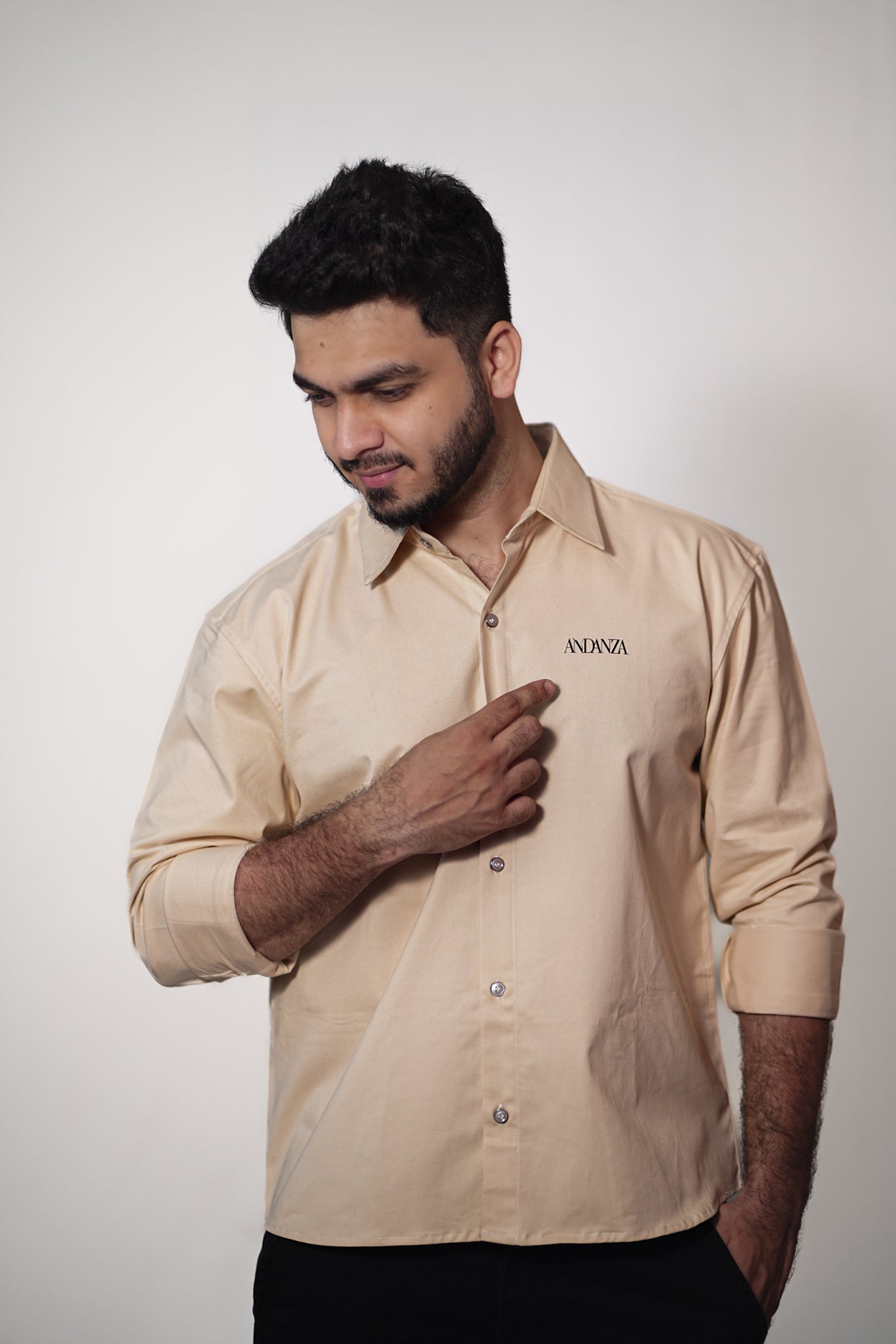 THE BECOMING – Beige Twill Cotton Shirt |  Relaxed Fit Premium Casualwear – ANDANZA