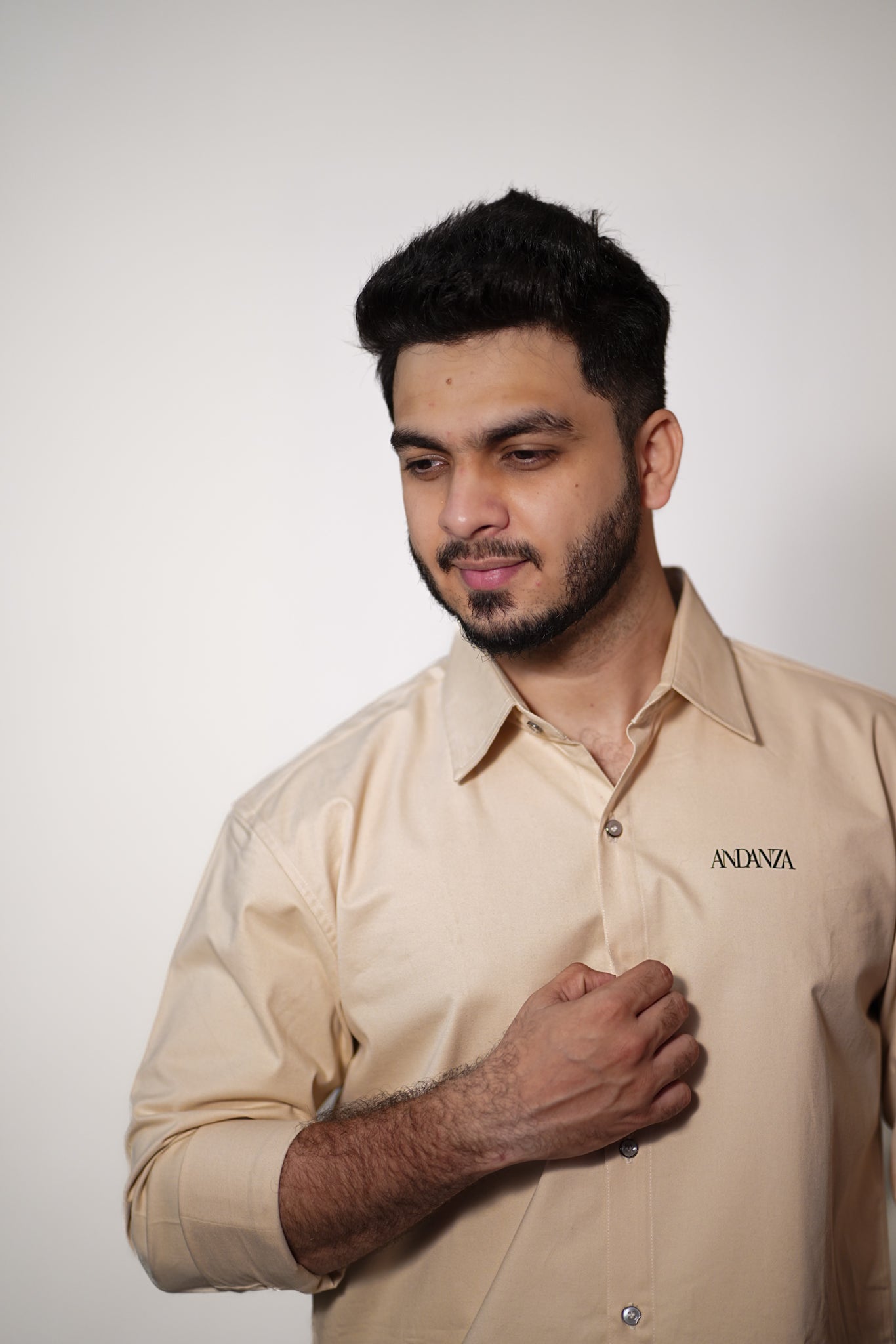 THE BECOMING – Beige Twill Cotton Shirt |  Relaxed Fit Premium Casualwear – ANDANZA