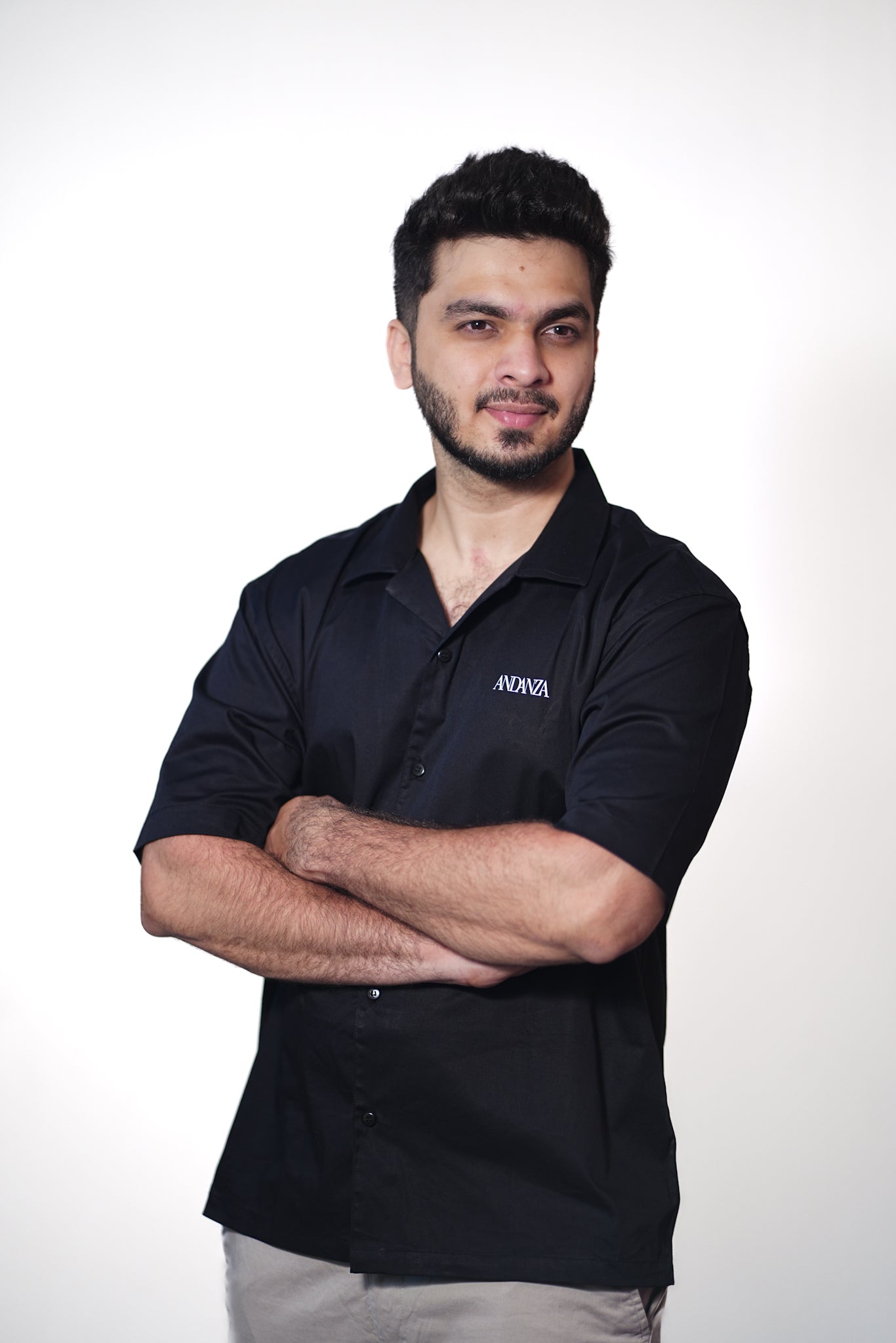 RISE ABOVE – Black Half Sleeve Cuban Collar Shirt | Twill Cotton Relaxed Fit by ANDANZA